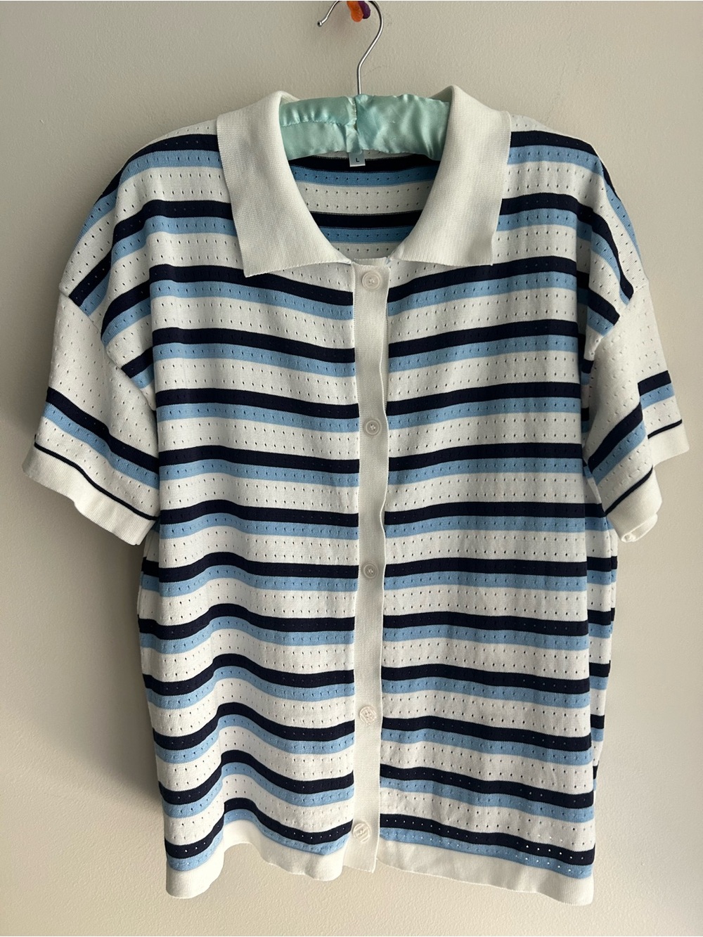 Striped Navy & White Knit Lounge Set - Women's Shorts Pajama Set - Picture 3 of 8